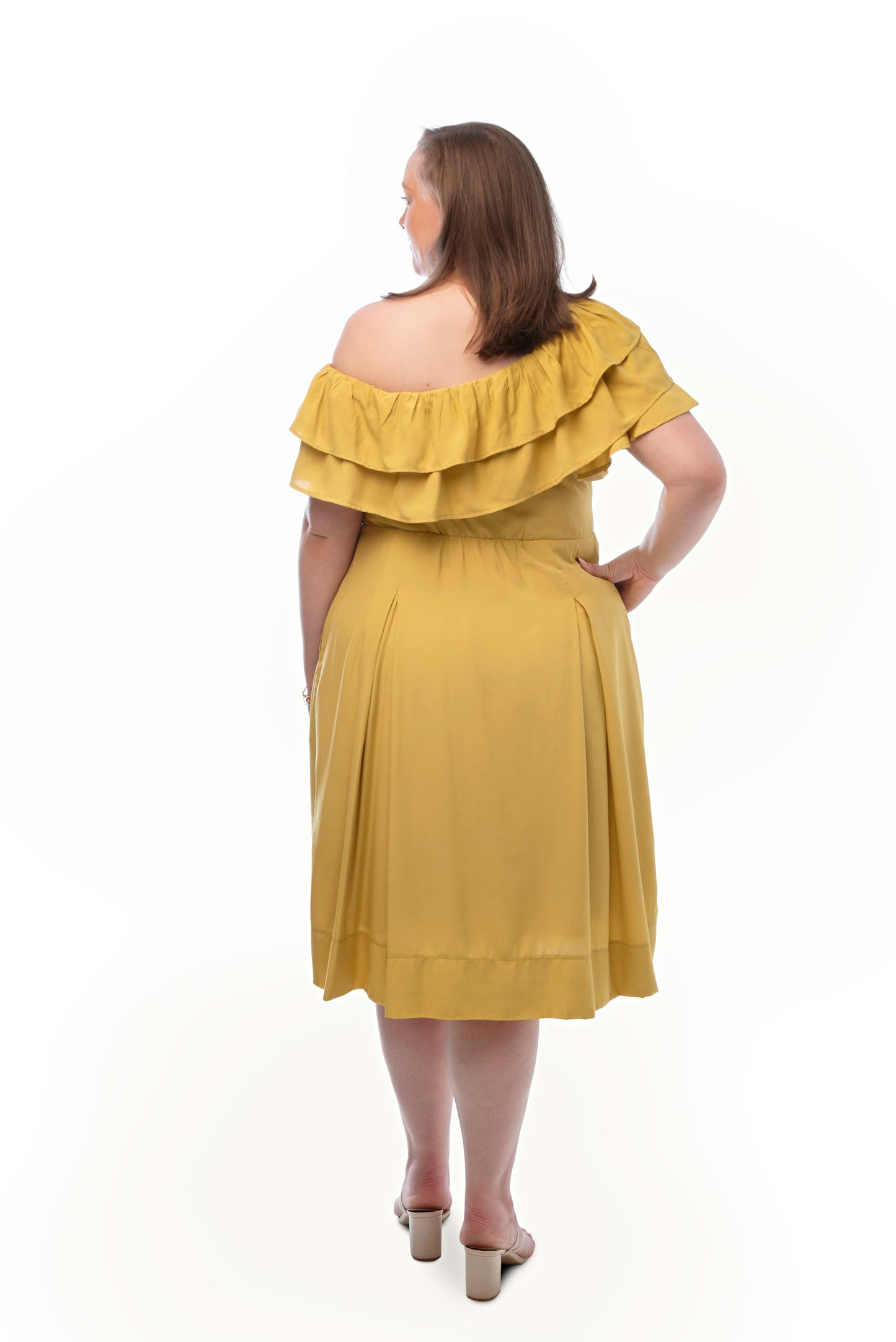 The Allure - One shoulder yellow pleated dress